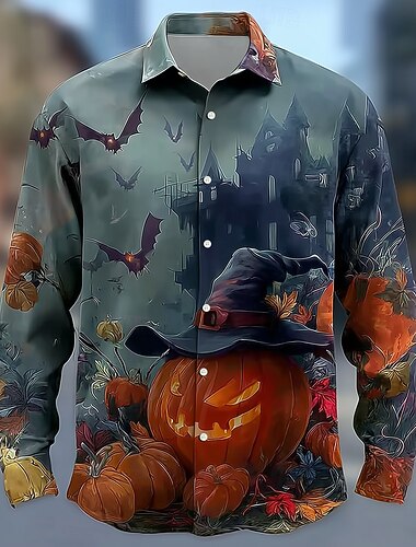  Halloween Ανδρικά Κολοκύθα Νυχτερίδα Κοστούμια Halloween Πουκάμισο Πουκάμισο με κουμπιά Μακρυμάνικο Σκούρο γοτθικό στυλ ΕΞΩΤΕΡΙΚΟΥ ΧΩΡΟΥ Αργίες Άνοιξη Φθινόπωρο Απορρίπτω 3D εκτύπωση γιακά πουκάμισα
