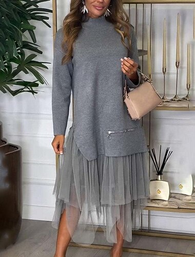  Per donna Abito Midi Set di vestiti Moda Moderno All'aperto Vacanza Ferie Vestibilità regolare Semplice Manica Lunga Dolcevita Nero Blu Marrone Grigio Inverno