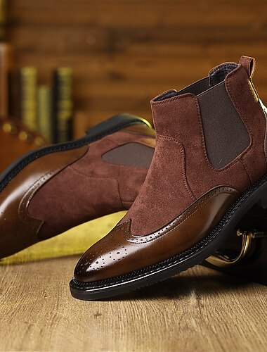  Heren Chelsea Boots met wingtip brogue - klassieke zakelijke casual enkellaarsjes voor op kantoor en dagelijks gebruik
