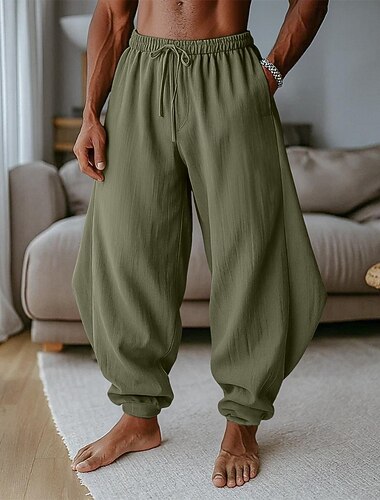  Per uomo Pantaloni di Lino Pantaloni Pantaloni Estivi Pantaloni Larghi Pantaloni harem Coulisse Elastico in vita Semplice Comodità Traspirante Lunghezza intera All'aperto Casuale Ferie Vacanza Moda