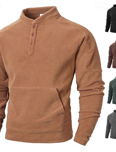  Hombre Sudadera Sudadera de polar Sudadera con capucha y botones Negro Verde Oscuro Caqui Café Gris Cuello Mao Plano Retazos Deporte Casual Diario Ropa de calle Fresco Ropa deportiva Otoño Invierno