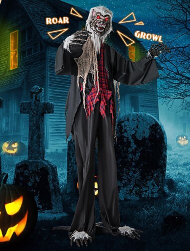  animatronics di Halloween, lupo mannaro attivato dal suono con occhi luminosi e suoni spaventosi, gigantesca decorazione animata per esterni di Halloween, accessorio da uomo
