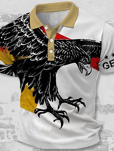  Herren Deutsche Flagge Waffel-Poloshirts Golfshirt Kurzarm Polo-Shirts Hemden mit Kragen Streetwear Urlaubskleidung Party-Outfits 3D-Druck Knöpfe Sommer Frühling Weiß