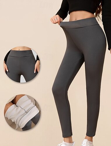  Damskie Spodnie Sherpa Ciepłe, grube legginsy zimowe Podszyte polarem Wysoka talia Siłownia Obuwie sportowe Pilates Doły Jednokolorowe Czarny Głęboka czerń Sport Odzież sportowa