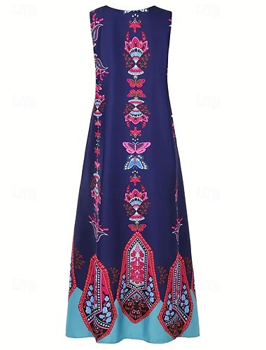  Női Maxiruha Hüvelyruha A vonalú ruha Fit and Flare ruha Buli Alkalmi Boho Parti Napi Estély Laza öltözet Virágos Grafika Színes Ujjatlan V-alakú Bíbor Tavasz Ősz Tél