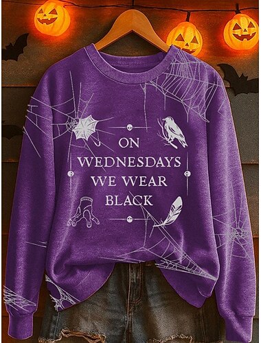  Halloween Kvinners Genser Edderkoppnett Grafikk Bokstav Mote Casual Langermet Rund hals Vanlige topper Gate Dagligbruk Casual Print Svart Lilla Oransje Grå Høst Vinter