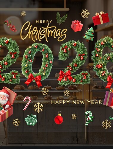  Naklejki na okna świąteczne, naklejka ścienna na Boże Narodzenie 2026, dekoracje świąteczne, zielony dzwonek iglasty, wielokrotnego użytku, naklejki antystatyczne, nieprzylepne, naklejki na szkło, do