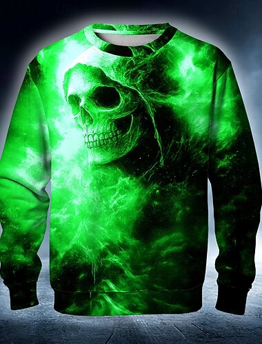  Halloween Per uomo La Morte Diavolo Mietitrice Felpa Punk Festa Manica Lunga Girocollo Vacanza Rosso Blu Girocollo 3D Tutte le stagioni progettista