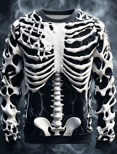  Felpa con stampa 3D da uomo con teschio e scheletro per Halloween, punk, per feste, a maniche lunghe, girocollo, per vacanze, bianca, viola, girocollo, 3D, per tutte le stagioni, firmata