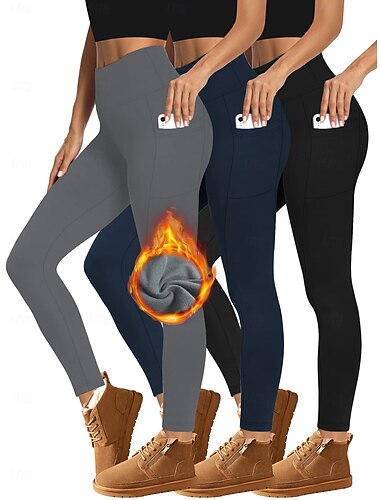  Leggings femininas forradas com lã, shorts anti-fricção, básicos, casuais, confortáveis, comprimento total, cintura alta, cor sólida, corte alto, conforto, secagem rápida, respirável, alta elasticidade, férias, rua, interior, vinho, preto