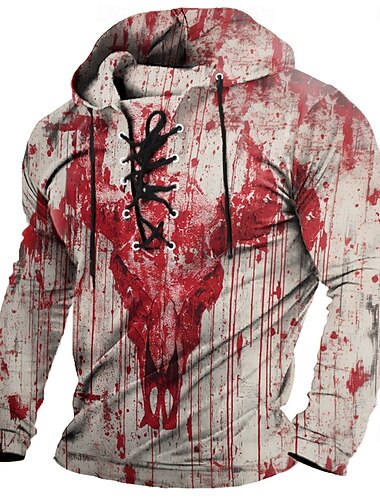  Halloween Per uomo Schizzi di sangue Macchie di sangue Punk Elegante Manica Lunga Con Cappuccio Abbigliamento casual alla moda azzurro cielo Rosso Coulisse Autunno Inverno progettista