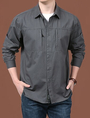  Per uomo camicia cargo Camicia da escursionismo Camicia impermeabile Manica Lunga Collo ripiegato Top Esterno Traspirante Cotone Nero Verde militare Cachi Caccia Allenamento Viaggio