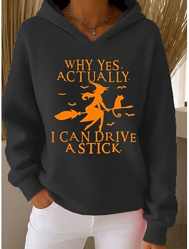  Halloween Kvinners Pullover Hettegenser Sweatshirt Monster Grafikk Heks Vintage Mote Vestlig Langermet Hette Gate Dagligbruk Ferie Print Front Lomme Svart Rosa Lilla Oransje Grønn Høst