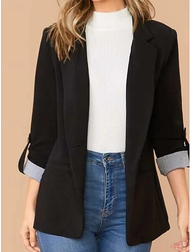  Dame Blazer Bekvem Pustende Lomme Fritid عادي Kontor Gate Avslappet Dagligdagstøy Enkeltkneppet Normal Aftæpning Normal Langermet Yttertøy Svart Rød Navyblå Sommer Vår
