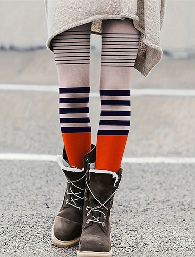  Dámské Kalhoty Legíny Pohodlné legíny Šik ven Na běžné nošení Plná délka Vysoký pas Proužky Elastický pas Tisk Prodyšnost Pohodlné Elastické Dovolená ulice Denní nošení Bílá Oranžová Léto Jaro Podzim