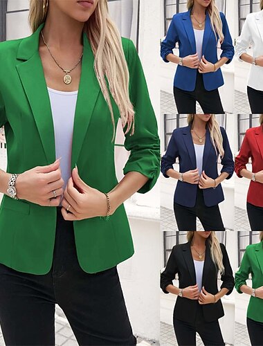  Per donna Blazer Confortevole Traspirante Tasca Bottoni Casual Semplice Ufficio Streetwear Casuale Abbigliamento quotidiano Monopetto Regolare Collo ripiegato Vestibilità regolare Manica Lunga