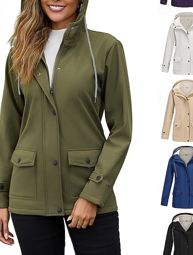  Per donna Trench Giacche antipioggia impermeabili Impermeabile Antivento Cerniera Tasca Moda All'aperto Semplice Uscire Weekend Cerniera Regolare Con Cappuccio Vestibilità regolare Manica Lunga