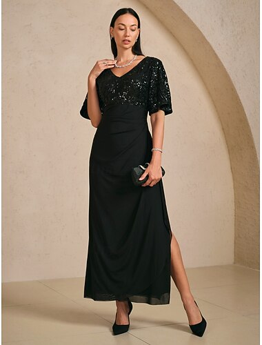  Per donna Abito maxi Tubino Elegante Festa Compleanno Floreale Mezza Manica Scollo a V Nero Estate Primavera Autunno