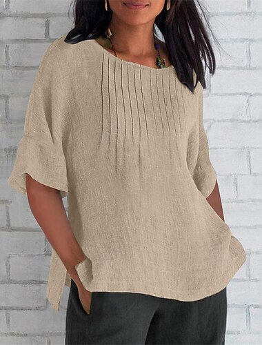  Per donna Blusa con texture Maglietta Semplice Casual Manica 3/4 Girocollo Top Regolari Quotidiano Uscire Weekend Patchwork Vino Verde militare Marrone chiaro Marrone Verde Autunno