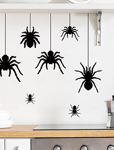  Autocollants muraux araignées drôles d'Halloween, autocollants d'araignée effrayants pour la vitrine de la chambre à coucher, du salon, de la boutique, décoration de fête effrayante