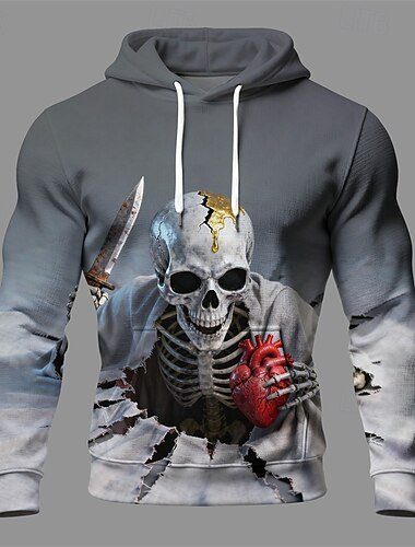  Halloween Voor heren Doodskoppen Trui met capuchon Modieus Dagelijks Casual Lange mouw Capuchon Vakantie Feest Streetwear Festival Grijs Trekkoord Zak Opdrukken Herfst Winter Ontwerper S M L XL 2XL