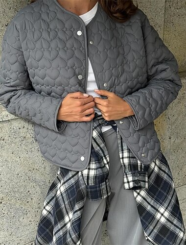 Mujer Chaqueta acolchada Chaqueta casual Impermeable Cómodo Bolsillo Botones Moda Casual Plano Vacaciones Calle Casual Ropa Cotidiana Botonadura Simple Corto Sin Cuello Ajuste regular Manga Larga