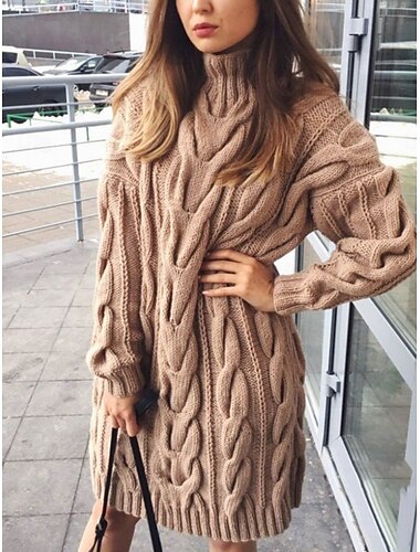  Damen Pullover Pullover Kleid Lässig Weich Einfarbig Gerippt Rundhalsausschnitt Gestrickt Langarm Lange Oberteile Stricken Outdoor Täglich Wochenende Schwarz Grün Herbst Winter