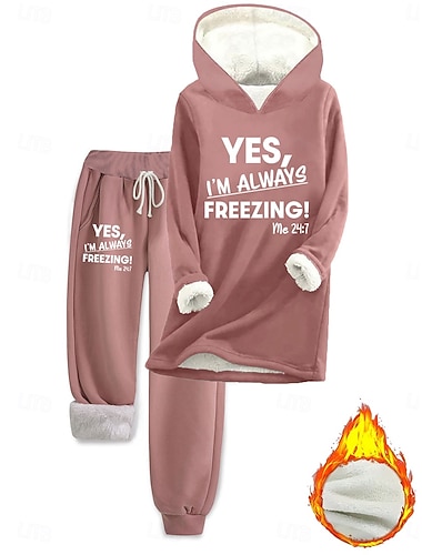  Dame Daglig Stilfull Todelt sett Joggedress Buksesett Langermet Med hette Grafisk Bokstaver Snorer Trykt mønster Avslappet Daglig Svart Rosa Mørk Rosa Høst Normal