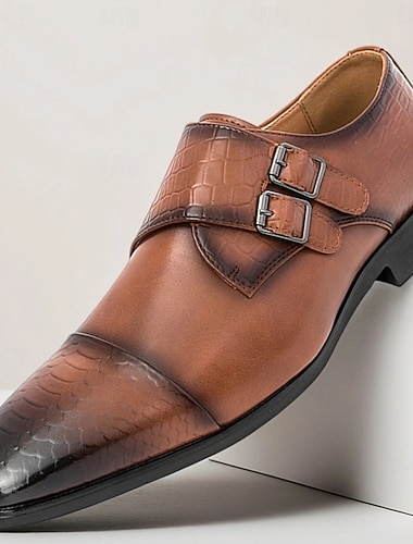  Brune herresko i gradient i kunstskinn med dobbel munkreim – elegante pensko til kontoret, banketter og bryllup