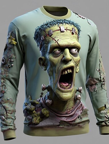  Halloween Per uomo Zombi 3D Felpa Punk Festa Girocollo Vacanza Blu Viola Girocollo 3D Tutte le stagioni progettista