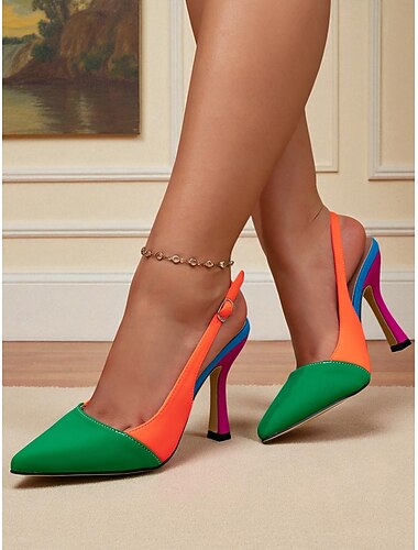  Dames colorblock slingback stiletto hakken - levendige pumps met puntige neus voor feestavonden, mode-evenementen en gewaagde streetwearlooks