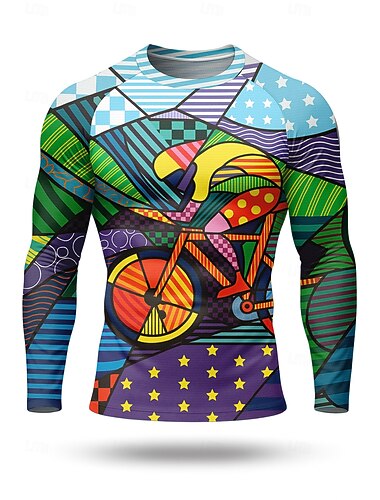  Męskie Koszulka rowerowa Koszulka zjazdowa Geometryczny Długi rękaw Rower Dżersej Top z 3 tylnymi kieszeniami Szybkie wysychanie Miękka Wygodny Odprowadza wilgoć Sport Fioletowy Odzież