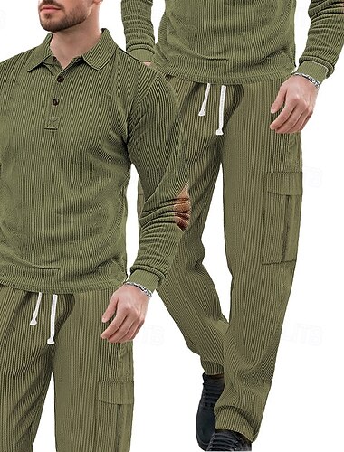  Herre Genser Joggedress Antrekkssett Knaphul utendørs Daglig Sport Snorer Knepp opp Lomme Fargeblokk Svart Navyblå Kakifarget Polyester Sportsklær Mote Gatemote Vår