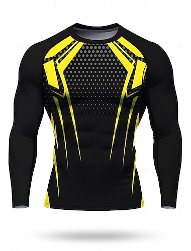  Per uomo Geometrico Astratto T-shirt da corsa Maglia atletica Maglietta da Palestra Maglietta Fitness Camicia da allenamento Estate Primavera Autunno Inverno Manica Lunga UPF 50 Resistente ai Raggi