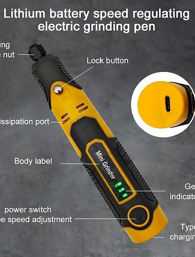  Miniaturowy elektryczny młynek, 3 regulowane prędkości, ładowany przez USB, zestaw narzędzi do rzeźbienia w jadeicie w drewnie, metalu, szkle, grawerowania, polerowania i majsterkowania z 57