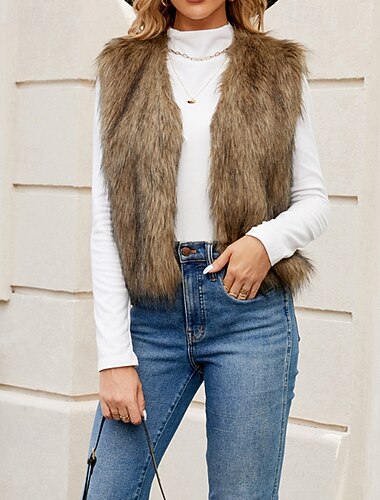  Per donna Gilet Cappotto in Pelliccia Sintetica Confortevole Pellicce e pelli Moda Semplice Vacanza Streetwear Abbigliamento quotidiano Uscire Regolare Scollo a V Vestibilità regolare Senza Maniche