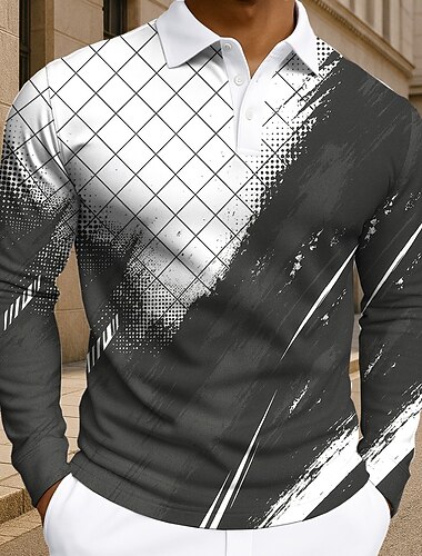  Férfi Geometriai Linije Póló Hosszú ujj Pólóingek Hajtóka Üzleti alkalmi Sportruházat Hétköznapi viselet 3D nyomtatás Gombok Tavasz Ősz Tél Medence Bíbor Lóhere