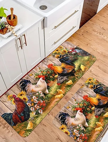  tapis de cuisine &Tapis antidérapant lavable anti-fatigue, antidérapant absorbant en flanelle avec dos en caoutchouc pour sols, lavable en machine, tapis de ferme pour évier, buanderie, couloir