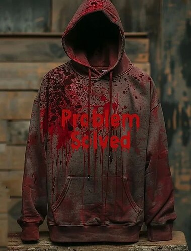  Halloween Homens Respingos de sangue Letra Moletom Moda Diário Com Capuz Férias Festa Streetwear Vermelho Escuro Estampado Outono Inverno Designer