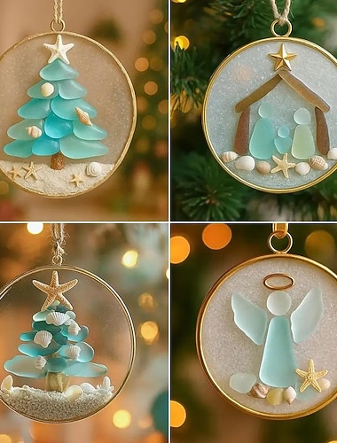  Rannikolla tehty joulukuusenkoriste - käsintehty merilasista koriste minimeritähtikuviolla &valkoinen hiekka syntymäjoulukuusen koriste, joka sopii erinomaisesti lahjoiksi jouluisiin perhejuhliin