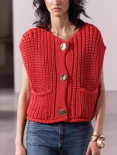 Damen Pullover Pullunder Strickjacke Streetwear Lässig Einfarbig Zopfmuster V Ausschnitt Knöpfe Gestrickt Ärmellos Crop Tops Stricken Täglich Ausgehen Wochenende Schwarz Weiß Herbst Winter   Damen Pullover Pullunder Strickjacke Streetwear Lässig Einfarbig Zopfmuster V Ausschnitt Knöpfe Gestrickt Ärmellos Crop Tops Stricken Täglich Ausgehen Wochenende Schwarz Weiß Herbst Winter