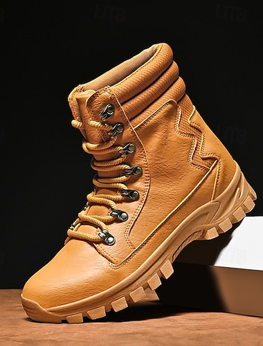  Мужские высокие повседневные ботинки из искусственной кожи для активного отдыха | Нескользящая подошва для походов и повседневной носки