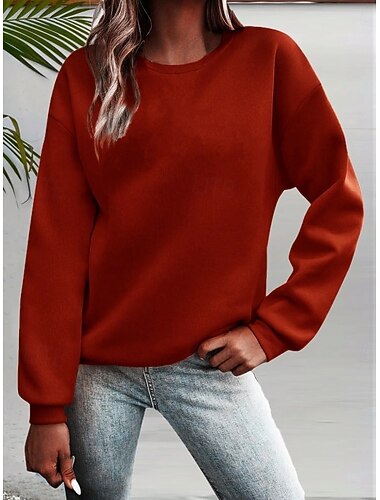  Women's Pullover Sweatshirt Plain Fashion Basic Casual Long Sleeve Crew Neck Regular Tops Street Dailywear Casual Print Black Wine Blue Purple Orange Fall Winter