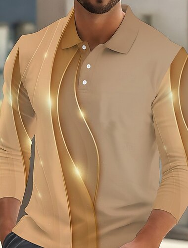  Pánské Abstraktní Geometrické tvary Pólo Dlouhý rukáv Polo tričko Klopa Na běžné nošení Venkovní Oblečení na atletiku Denní nošení 3D tisk Knoflíky Jaro Podzim Zima Vodní modrá Hnědá Trávová zelená