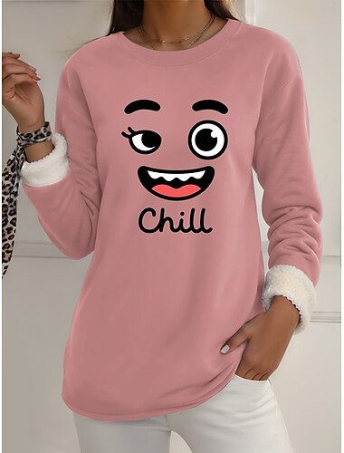  Dame Fleeceforet genser-pysjamas Genser med genser Pullover Gensere Grafisk Varm Gatemote Fritid Langermet Crew-hals Vanlige topper Hjem Hverdag Avslappet Trykt mønster Svart Rosa Mørk Rosa Blå Grå