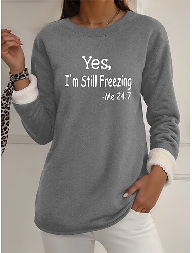  dame fleecefôret genser med genser pyjamas ja, jeg er kald grafisk bokstaver varm avslappet lodden langermet rund hals rund hals lange topper avslappet lys rosa svart mørk rosa blå vår høst vinter
