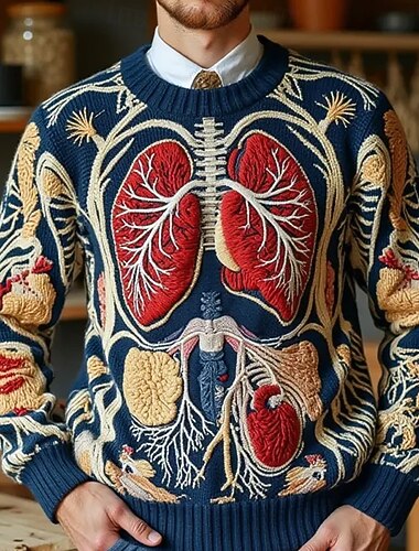  Halloween Men's Internal organs Pullover Sweater Jumper Knitwear Crewneck Casual Dark Vacation Street Daily 3D Print Keep Warm Long Sleeve Fall Winter Black Blue Green