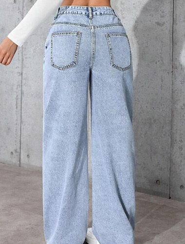  Dame Jeans Frekk kinesisk Gatemote Fritid Full lengde Middels midje عادي Lomme Elastisk midje Bekvem Mikroelastisk utendørs Feriereise Gate Rosa Blå Dusty Blue Høst Vinter Normal