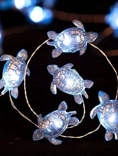 Guirlande lumineuse LED thème océan 2 m 20 LED alimentée par batterie bleu étoile de mer vert tortue décoration guirlande lumineuse pour Noël anniversaire fête mariage maison chambre bureau décoration