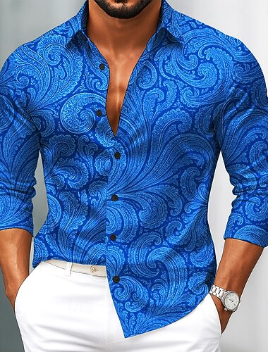  Herren Paisley-Muster Blumendruck Ethnisch Hemd Satinhemd Kleidhemd Langarm Vintage-Retro Urlaub Alltagskleidung Sommer Frühling Herbst Umlegekragen 3D-Druck Hemden mit Knopfleiste Blau Orange Grün